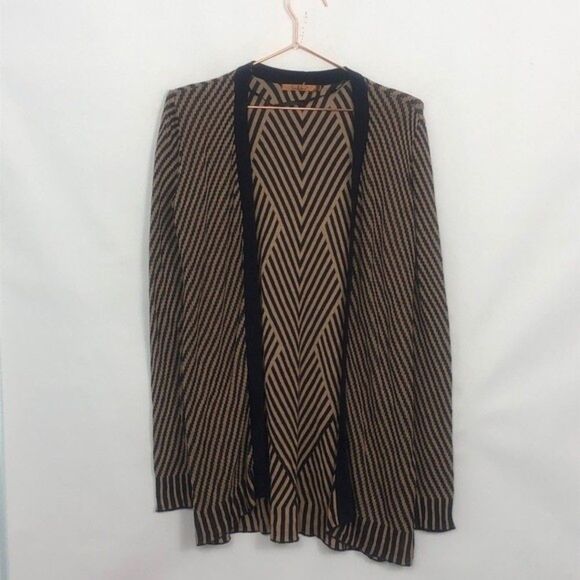 Belldini Open Front Cardigan Geo Stripes Tan & Navy New Condition Small - Picture 4 of 7